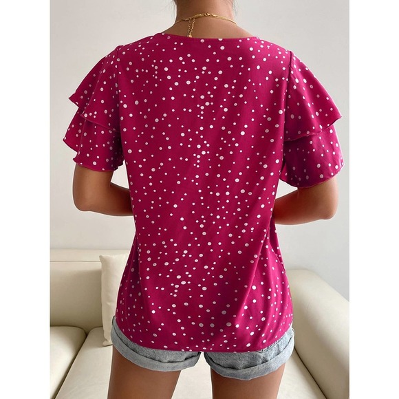 Dalmatian Print Butterfly Sleeve Blouse - Picture 9 of 11